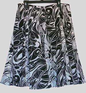 Chico's Size 3 (US XL) Black/White Abstract Cotton/Silk Circular Midi Skirt
